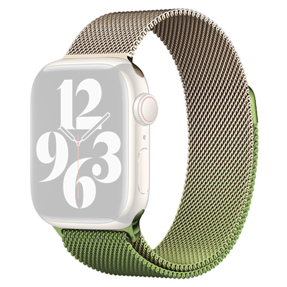 For Apple Watch Ultra / Ultra 2 49mm / 9 8 7 45mm / 6 5 4 SE (2022) SE (2023) SE 44mm / 3 2 1 42mm Milanese Mesh Watchband - Purple+Green For Apple Watch Ultra / Ultra 2 49mm / 9 8 7 45mm / 6 5 4 SE (2022) SE (2023) SE 44mm / 3 2 1 42mm Milanese Mesh Watchband - Purple+Green